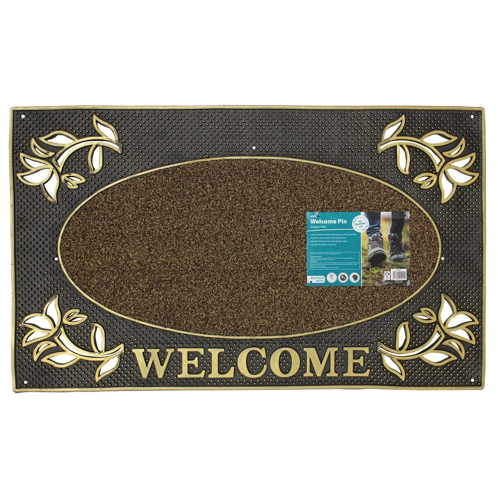 JVL Gold Welcome Scraper Doormat 45x75cm
