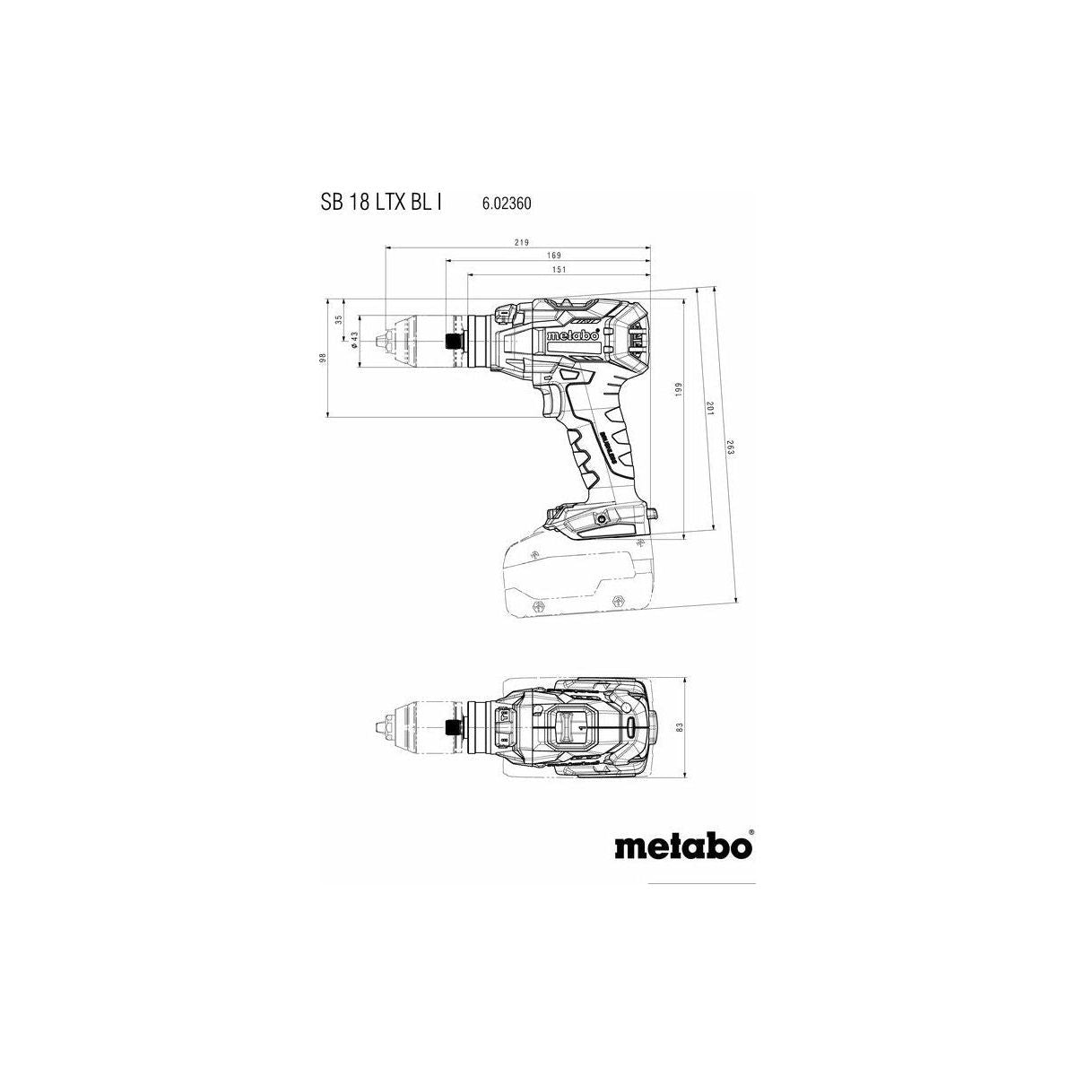 Metabo Cordless Combi Hammer Drill SB 18 LTX BL I 18V Body Only in MetaBOX Case
