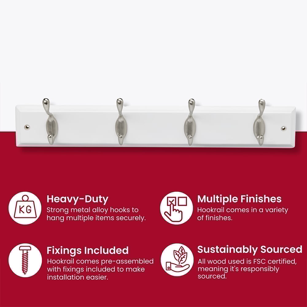 Headbourne Hat & Coat 4 Hook Rail | White Board