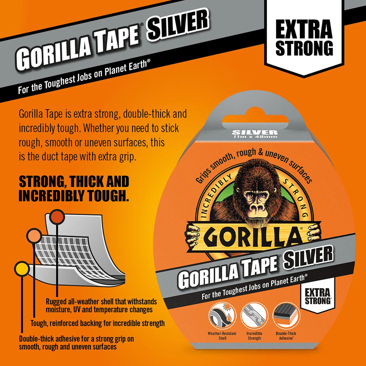 Gorilla Silver Duct Tape 48mm x 11m