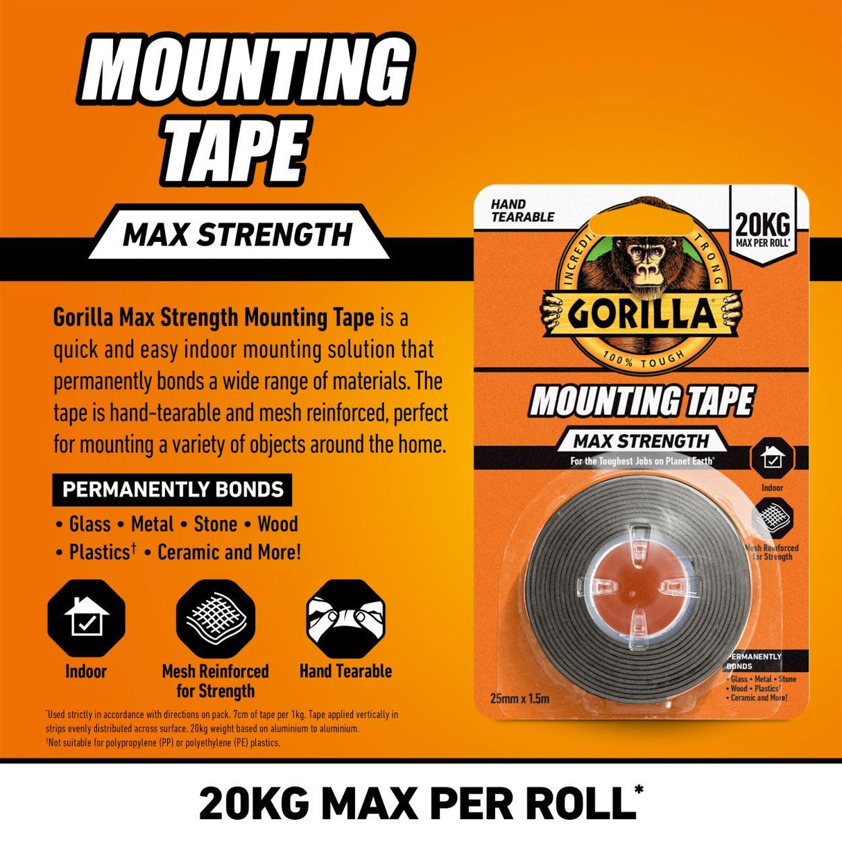 Gorilla Black Max Strength Indoor Mounting Tape 25mm x 1.5m