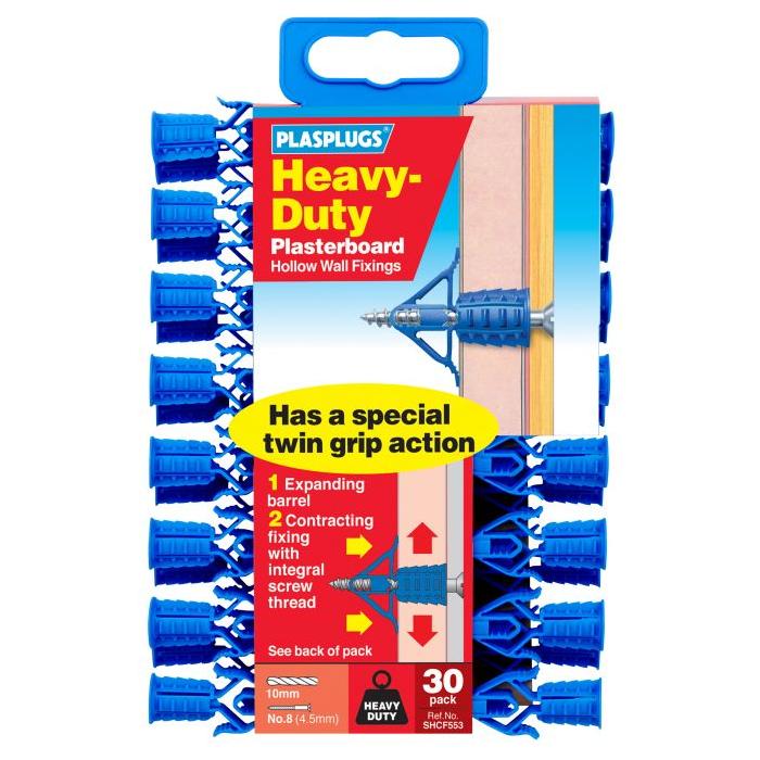 Plasplugs Heavy Duty Plasterboard Fixings - Pack of 30
