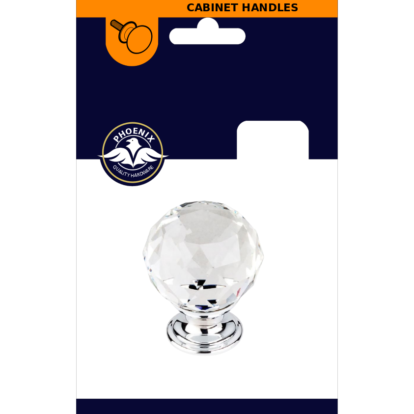 Phoenix Crystal Knob with Chrome Base | 35mm