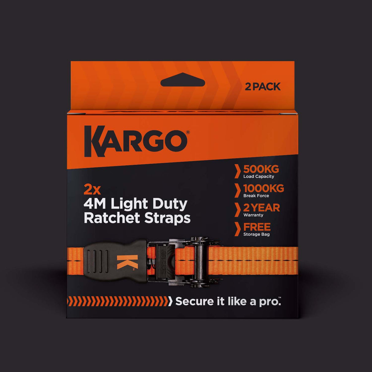 Kargo 2X 4M Light Duty Ratchet Straps