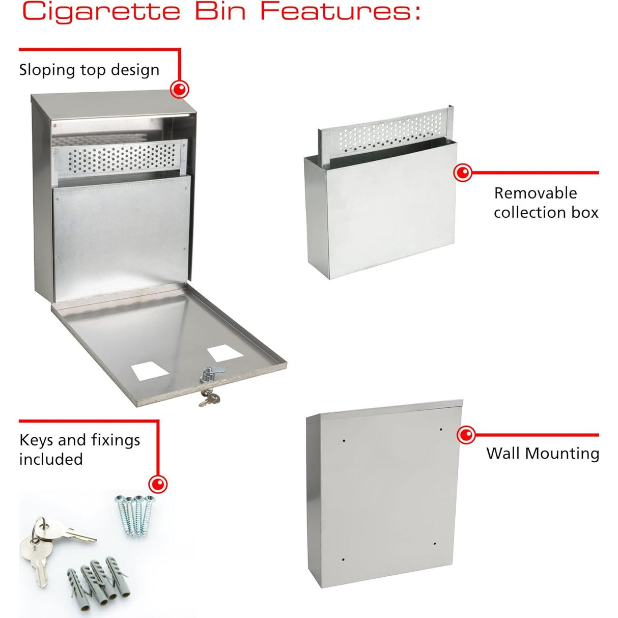 Sterling CIG2ST Wall Mounted Stainless Steel Cigarette Bin | 255 x 320 x 75 mm