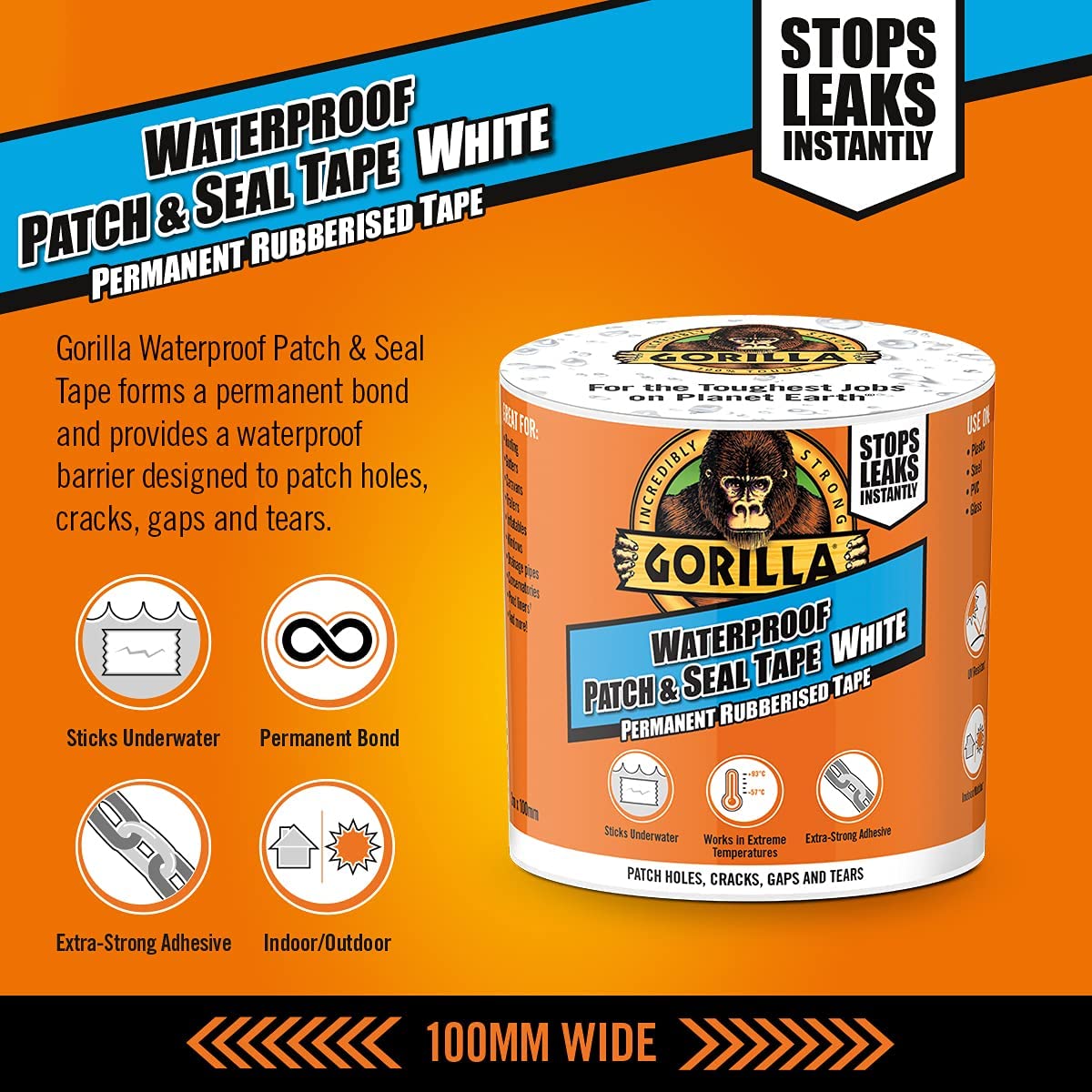 Gorilla Waterproof Patch & Seal Tape - White 3m x 100mm