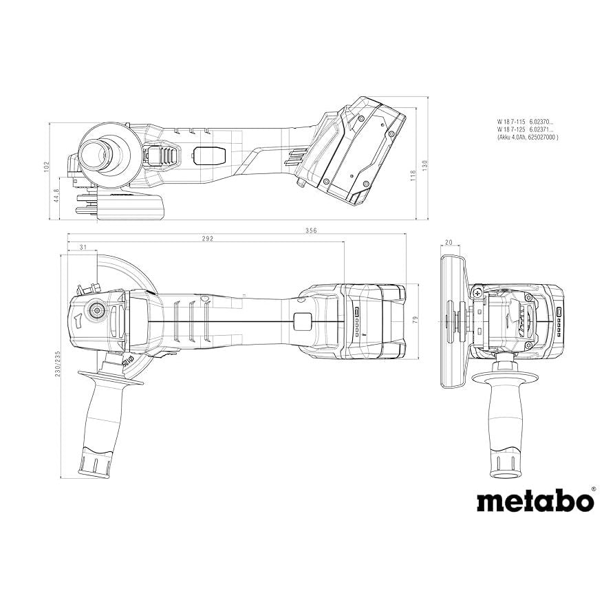 Metabo W18 7-125 Cordless Angle Grinder | Bare Unit
