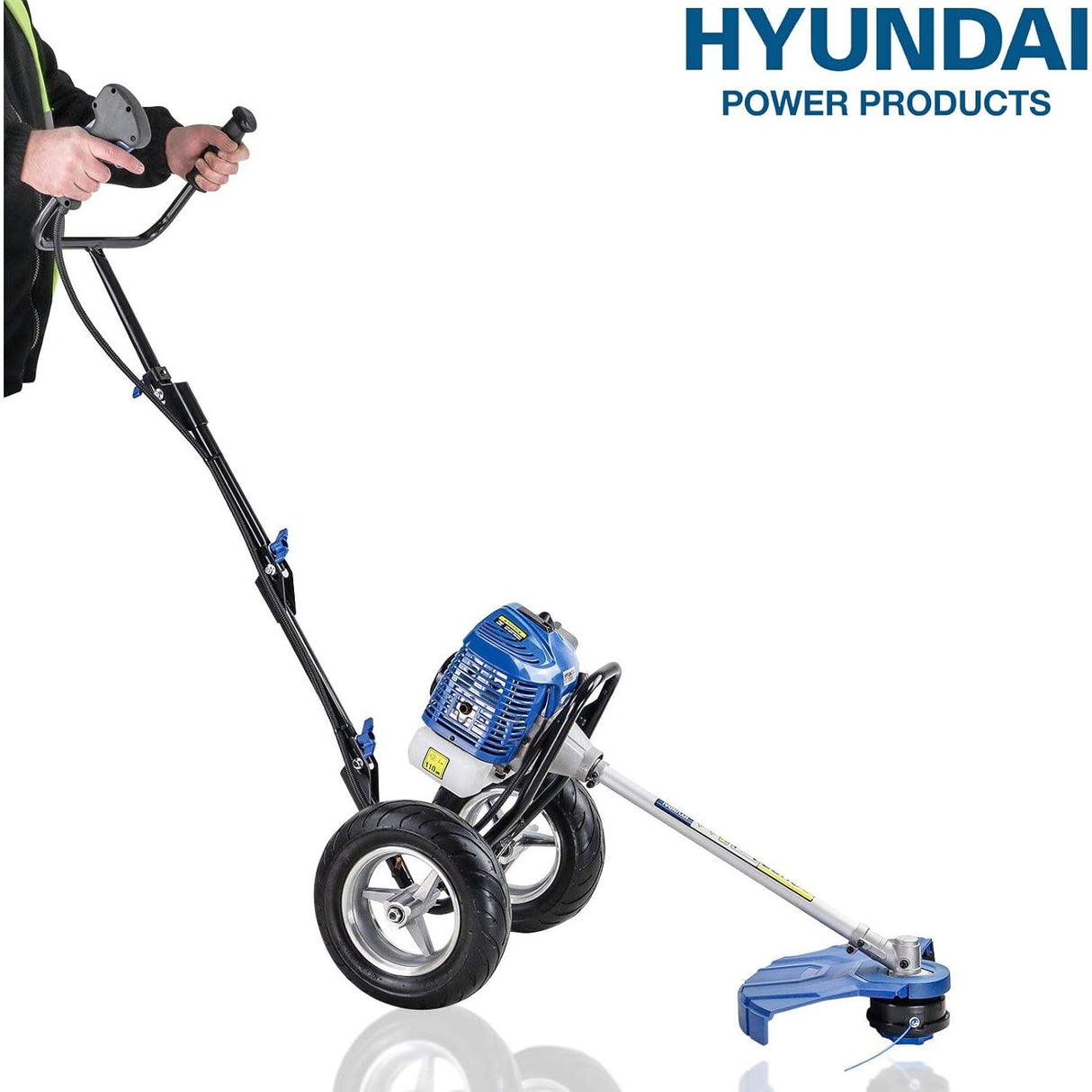 Hyundai 52cc Petrol Wheeled Grass Trimmer 43cm Cutting Width Large Wheels - HYWT5200X