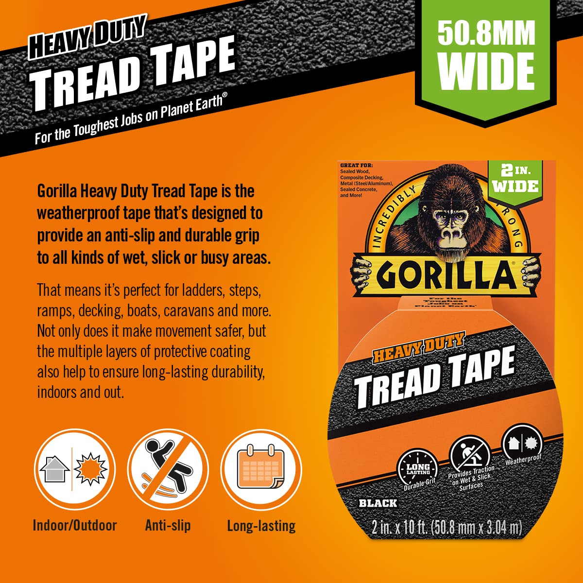 Gorilla 3044310 Anti Slip Tread Tape | Black - 3m