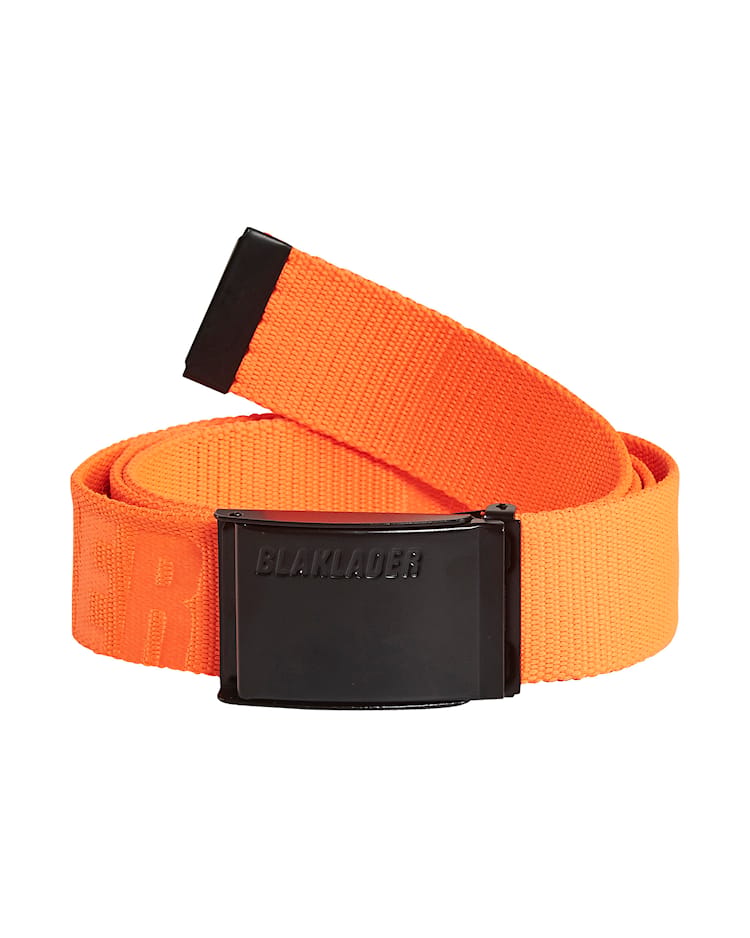 Orange belt with a black buckle on a white background