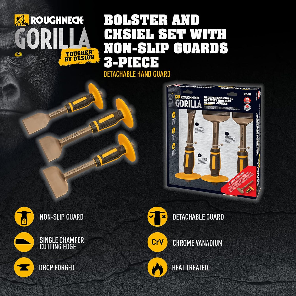 Roughneck Gorilla Bolster & Chisel Set of 3