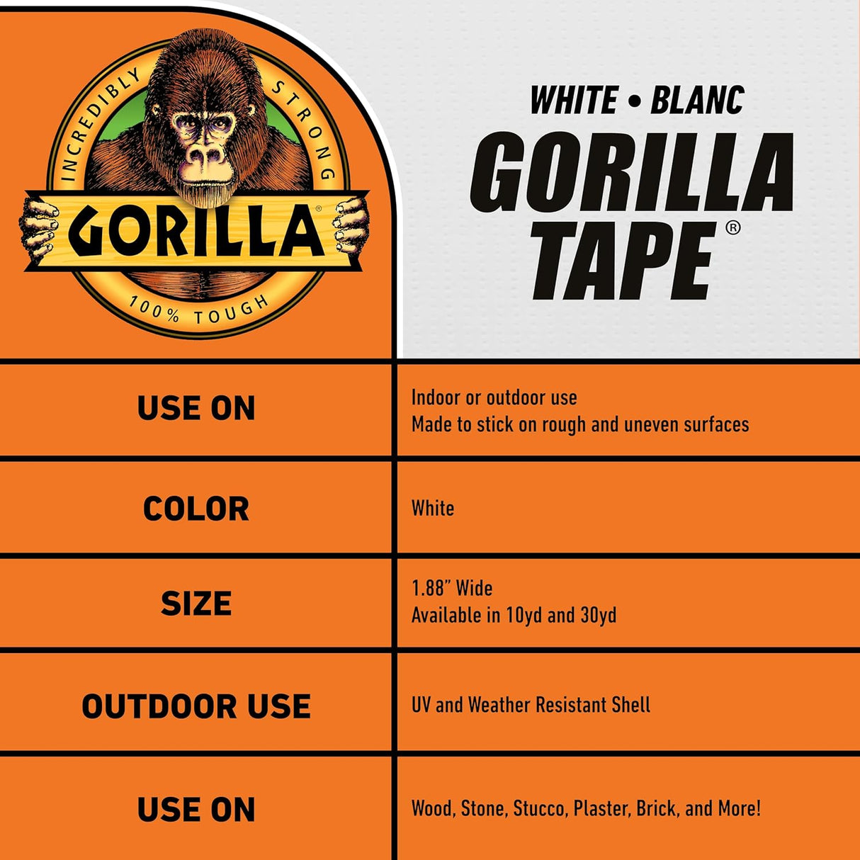 Gorilla White Tape 48mm x 10m