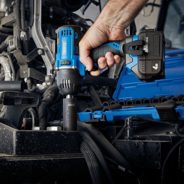 Draper D20 20V Brushless Mid-Torque Impact Wrench Kit, 1/2" Sq. Dr. & Metric Deep Impact Socket Set (10 Piece)