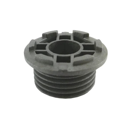 A dark grey plastic threaded fitting or connector with a flanged, ribbed design, shown on a plain white background.
Ama Oil Pump Drive – Oleo-Mac | M16 x 1.5 Fuel Filter