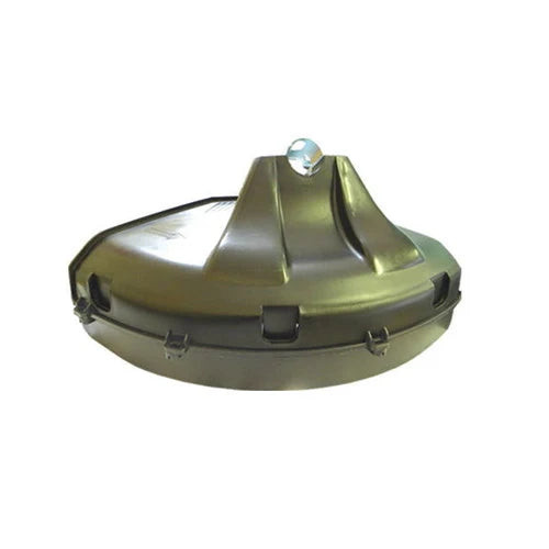 A metallic bronze-colored plastic component, likely a cap, cover, or housing part, featuring a ribbed textured surface, a small clear dome on top, and black latch details along the rim, shown against a plain white background.
Ama Plastic Brushcutter Guard | 30mm