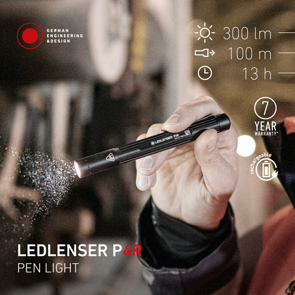 Ledlenser P4R Rechargeable LED Inspection Torch - 300 lumens