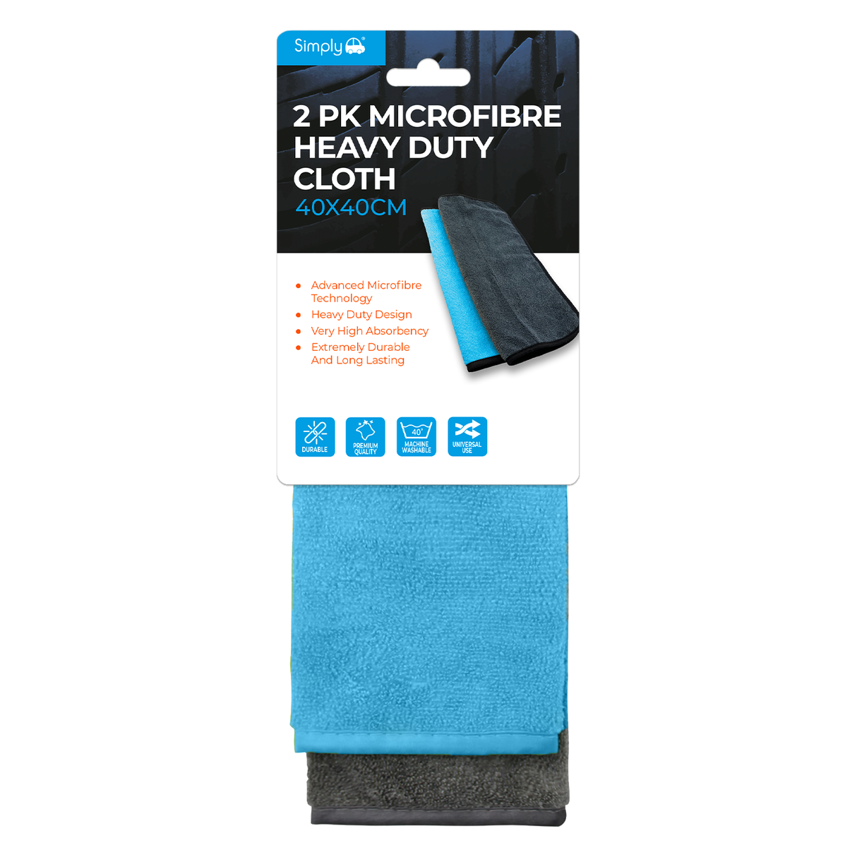 Simply Auto Heavy Duty Microfibre Cloths - 2 Pack