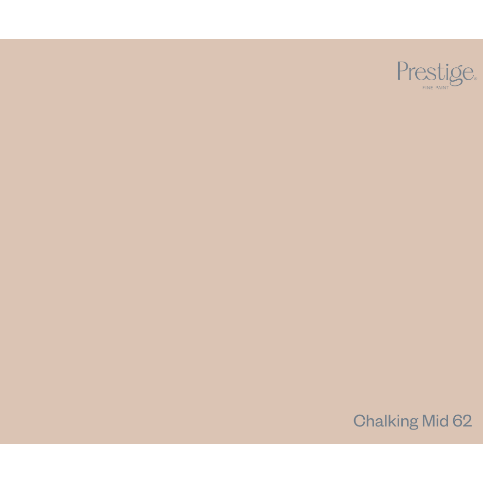A flat, solid color swatch in a warm light beige/chalk tone, with the Prestige logo in the top right and the text 'Chalking Mid 62' in the bottom right.