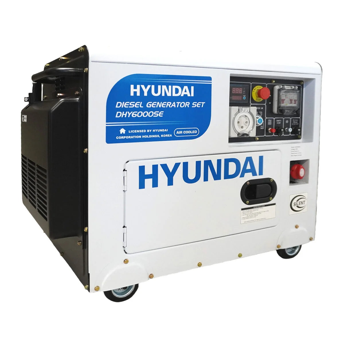 Hyundai diesel generator set on a white background