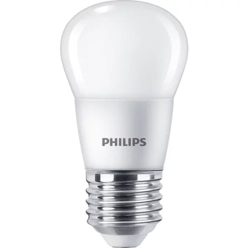 A Philips LED light bulb with a frosted white glass dome and a silver metal screw base, shown against a plain white background.
