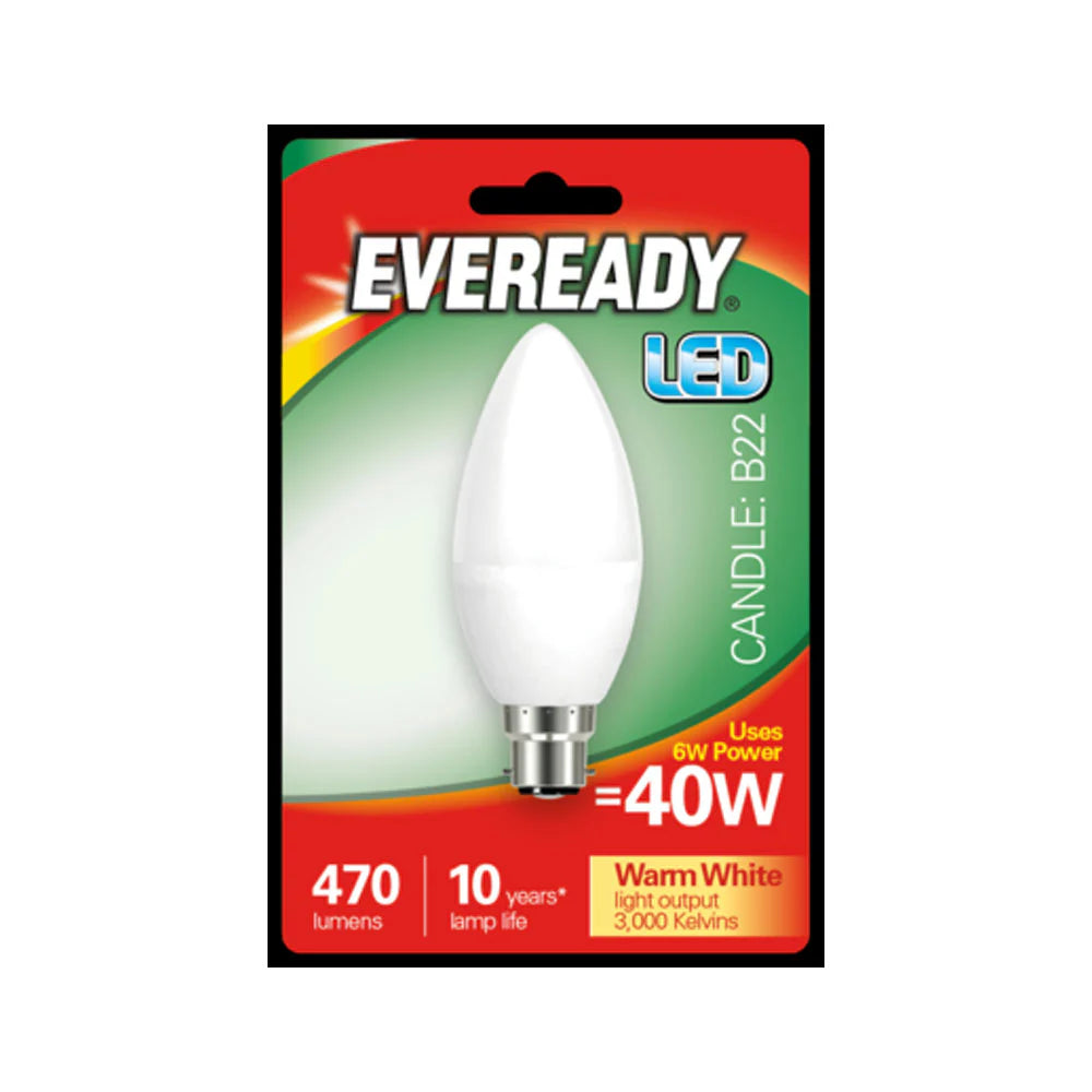 Eveready 6W (40W) B22 Candle LED Bulb | Warm White