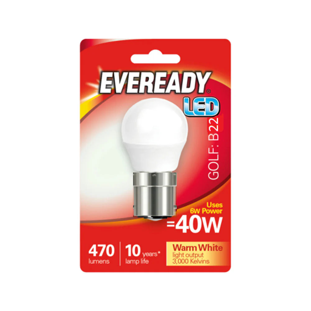 Eveready 6W (40W) B22 Golf Ball Led Bulb | Warm White