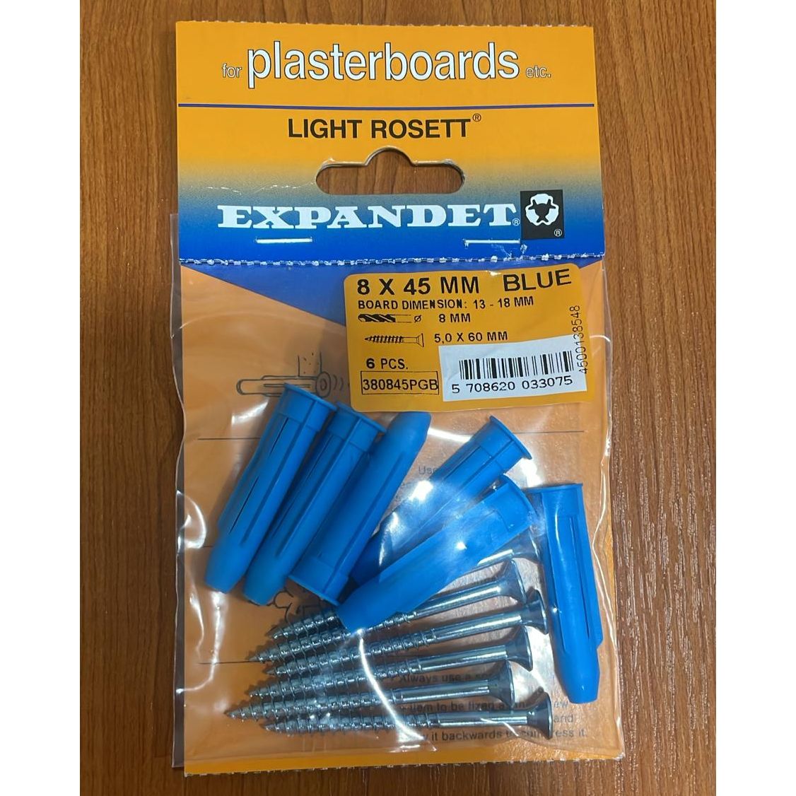 Expandet Rosett Light Blue Plasterboard Plugs + Screws - 6x35mm | Pack of 6