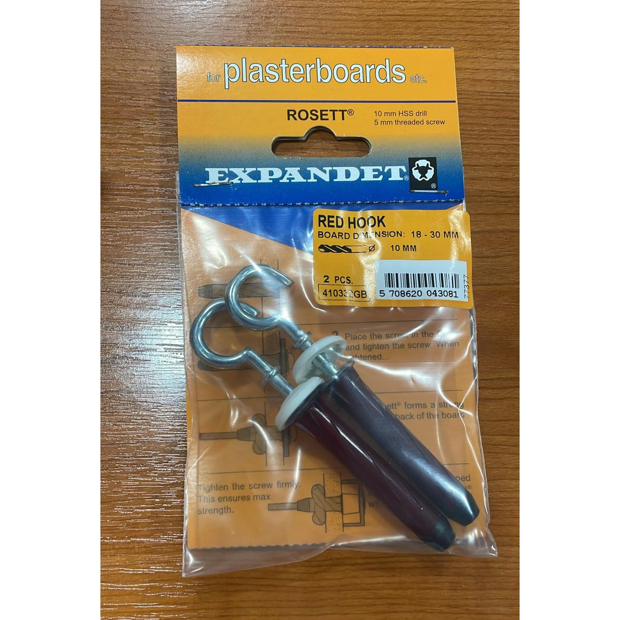 Expandet Rosett Hook Cup For Plasterboards - M5x55mm | Red - Pack of 2