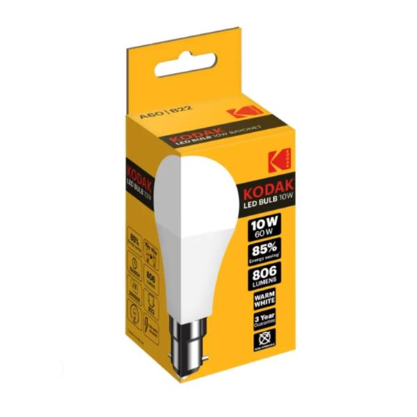 Kodak Value Pack LED Bulb A60 806lm B22 10W | Warm White | Pack of 5