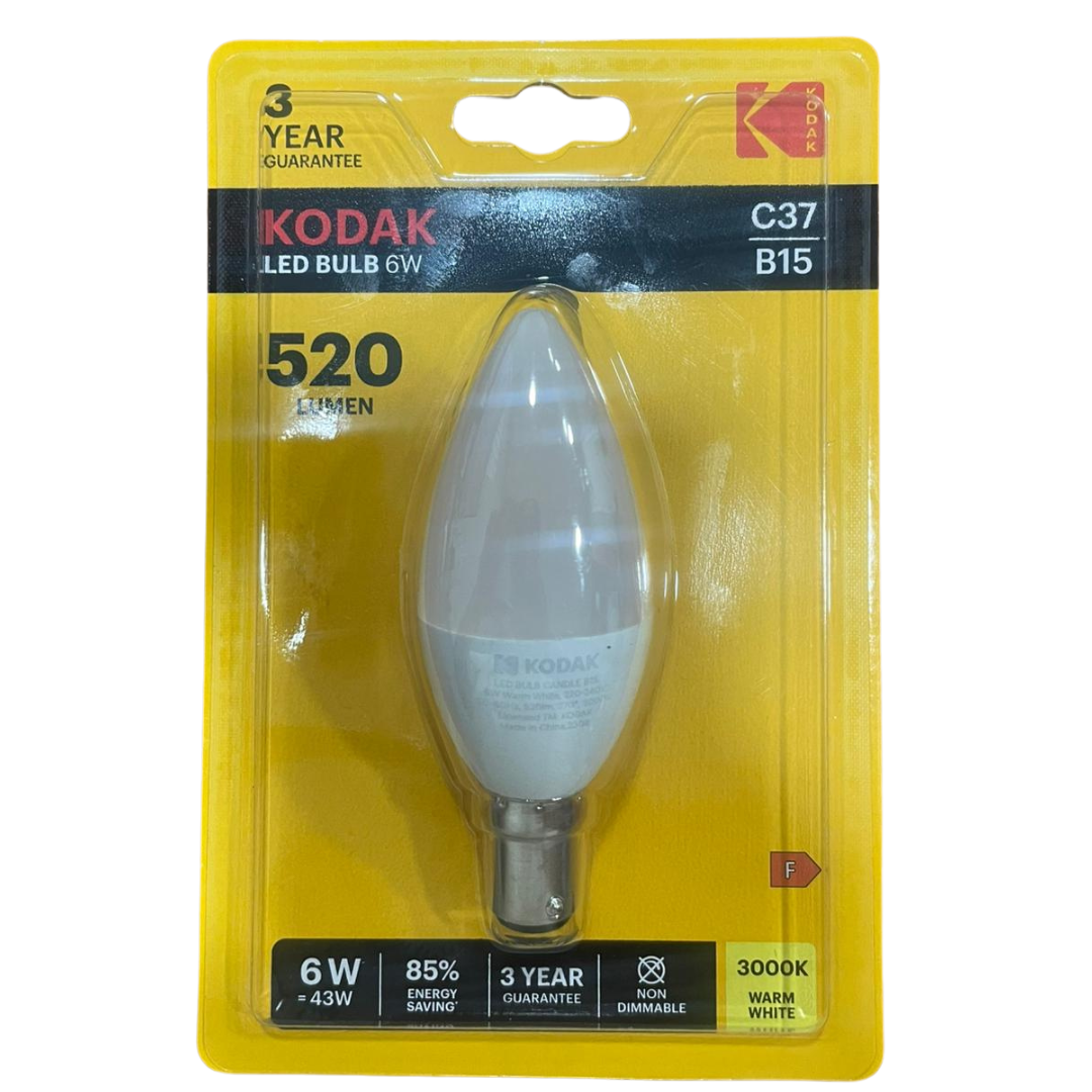 Kodak LED Bulb 6W C37 B15 – 520 Lumen | Warm White