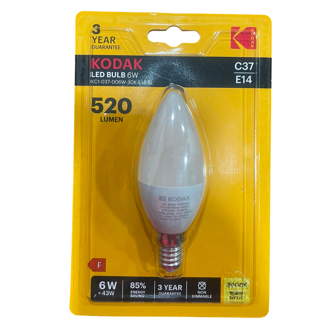 Kodak LED Bulb 6W C37 E14 – 520 Lumen | Warm White