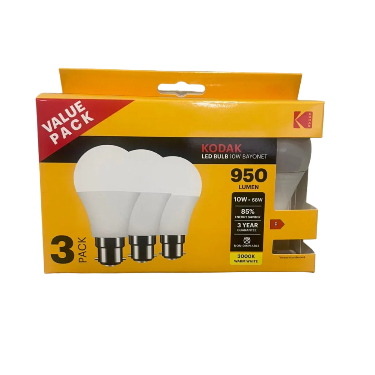 Kodak LED Bulb B22 10W Bayonet – 950 Lumen Warm White | Pack of 3