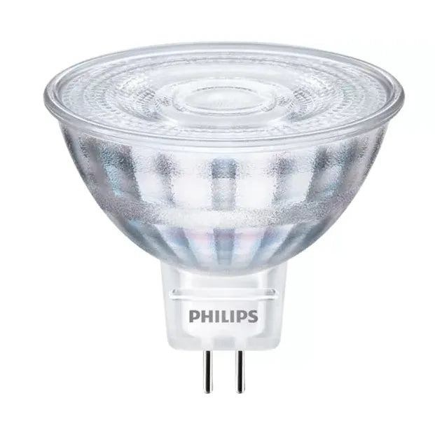 A Philips GU10 LED spotlight bulb with a clear glass reflector and a white plastic base, shown against a plain white background.