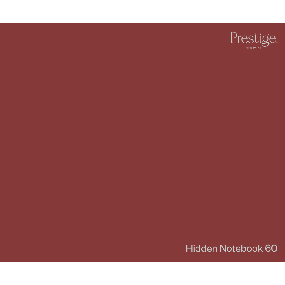 A solid color swatch card for Prestige Fine Art, labeled 'Hidden Notebook 60' in the bottom right corner, featuring the brand logo in the top right.