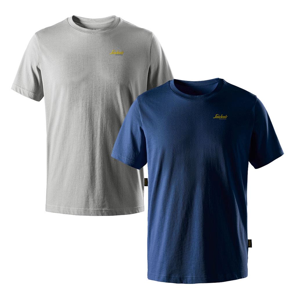 Two short-sleeve crew-neck t-shirts by Lauter, shown overlapping on a white background. The front shirt is navy blue and the back shirt is light grey, both featuring a small yellow embroidered Lauter logo on the left chest.
Snickers SSC2026 Limited Edition T-Shirts | Twin Pack