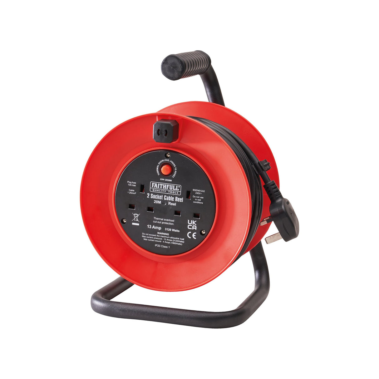 Faithfull Open Drum Cable Reel 240V 13A 2-Socket 20m
