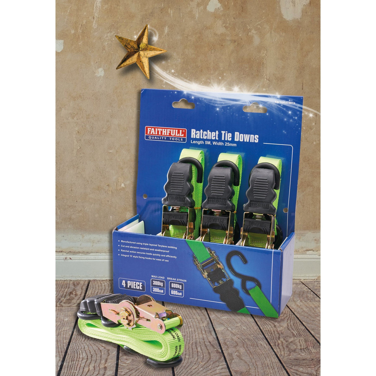 Faithfull 4 Piece Ratchet Tie Down Set