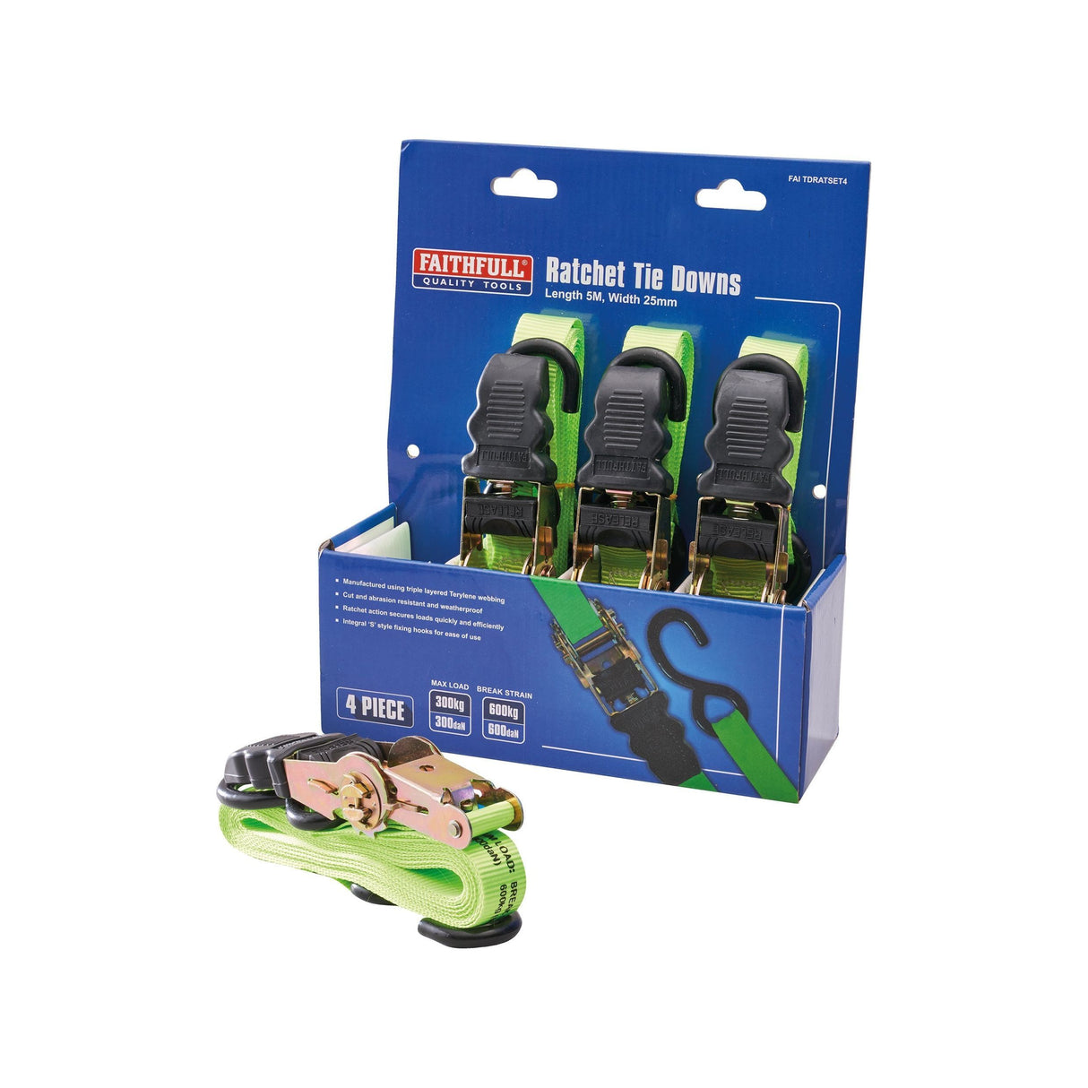 Faithfull 4 Piece Ratchet Tie Down Set