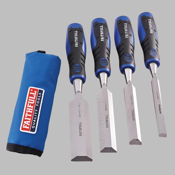 Faithfull Soft Grip Chisel Set in Roll - 4 Piece