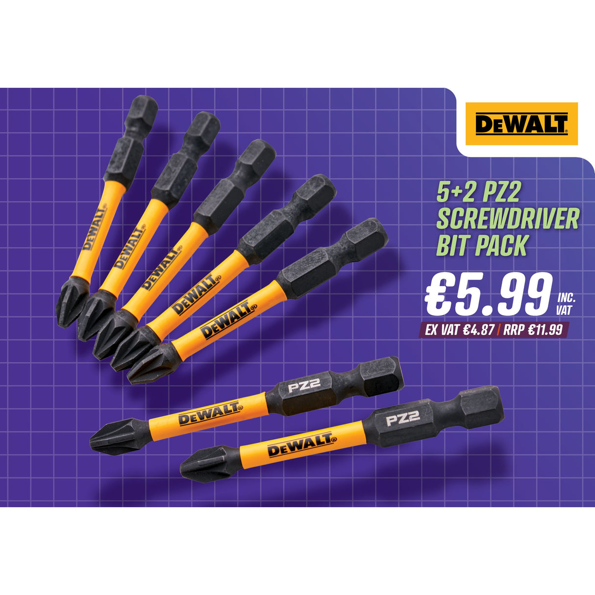 DeWalt 5+2 PZ2 Screwdriver Bit Pack