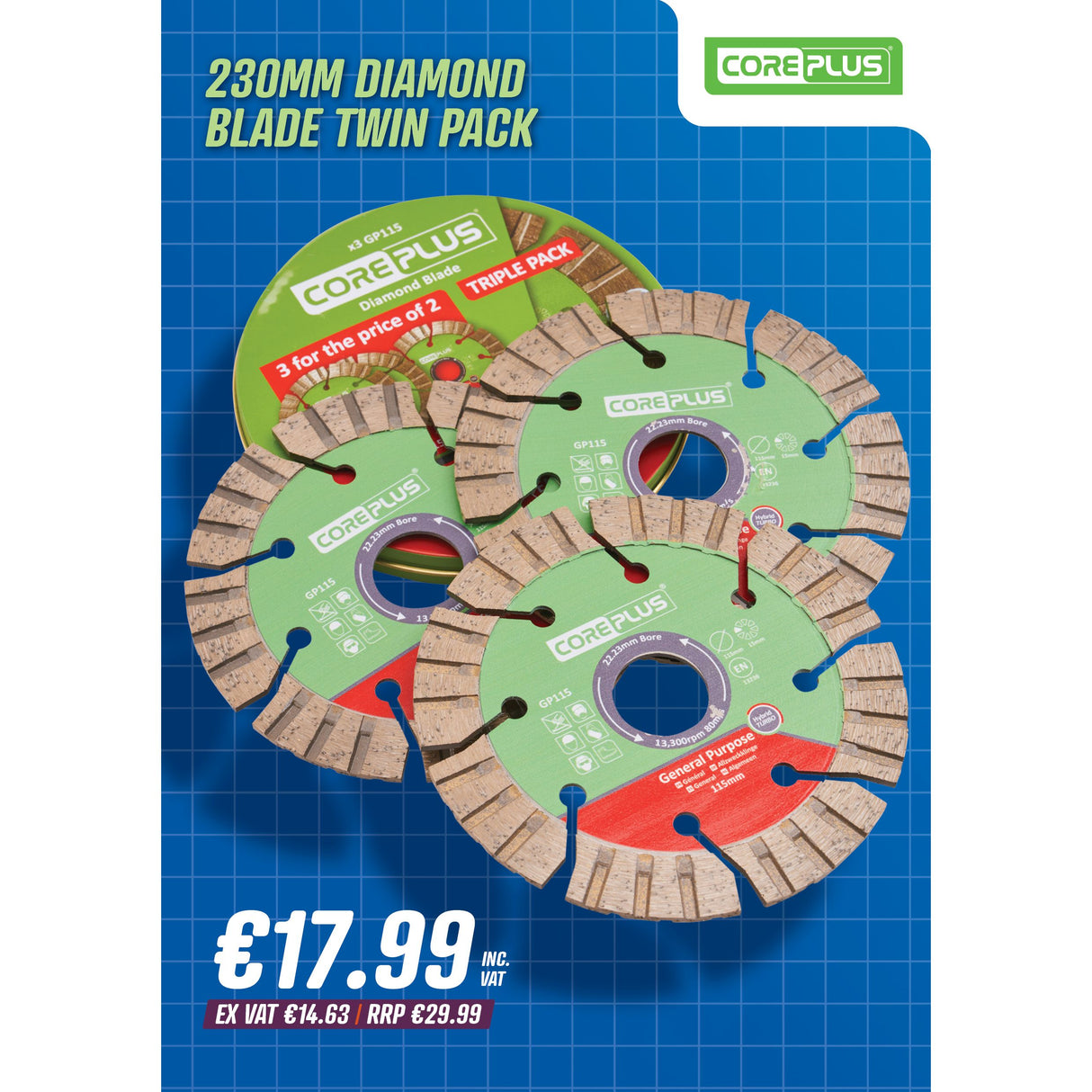 Coreplus 115mm Diamond Blade Triple Pack
