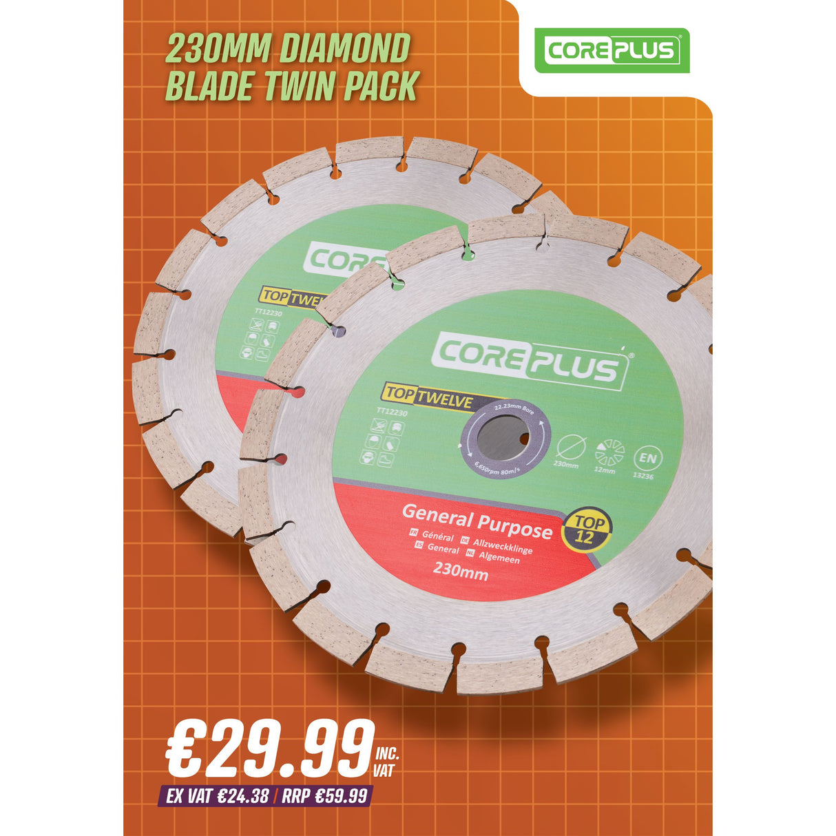 Coreplus 230mm Diamond Blade Twin Pack