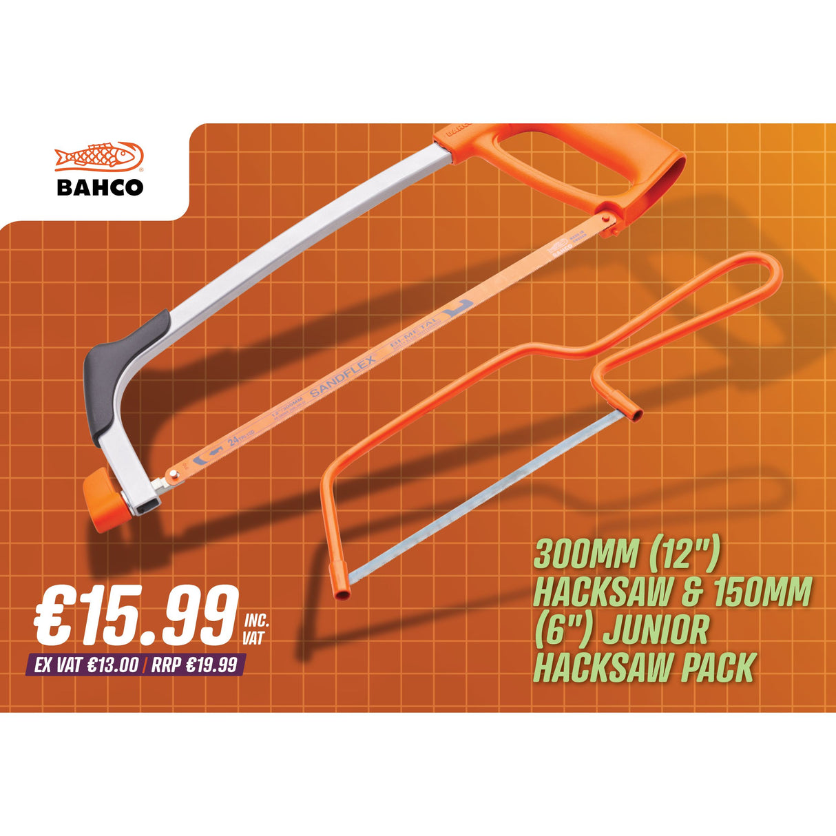 Bahco 300mm (12") Hacksaw & 150mm (6") Junior Hacksaw Pack
