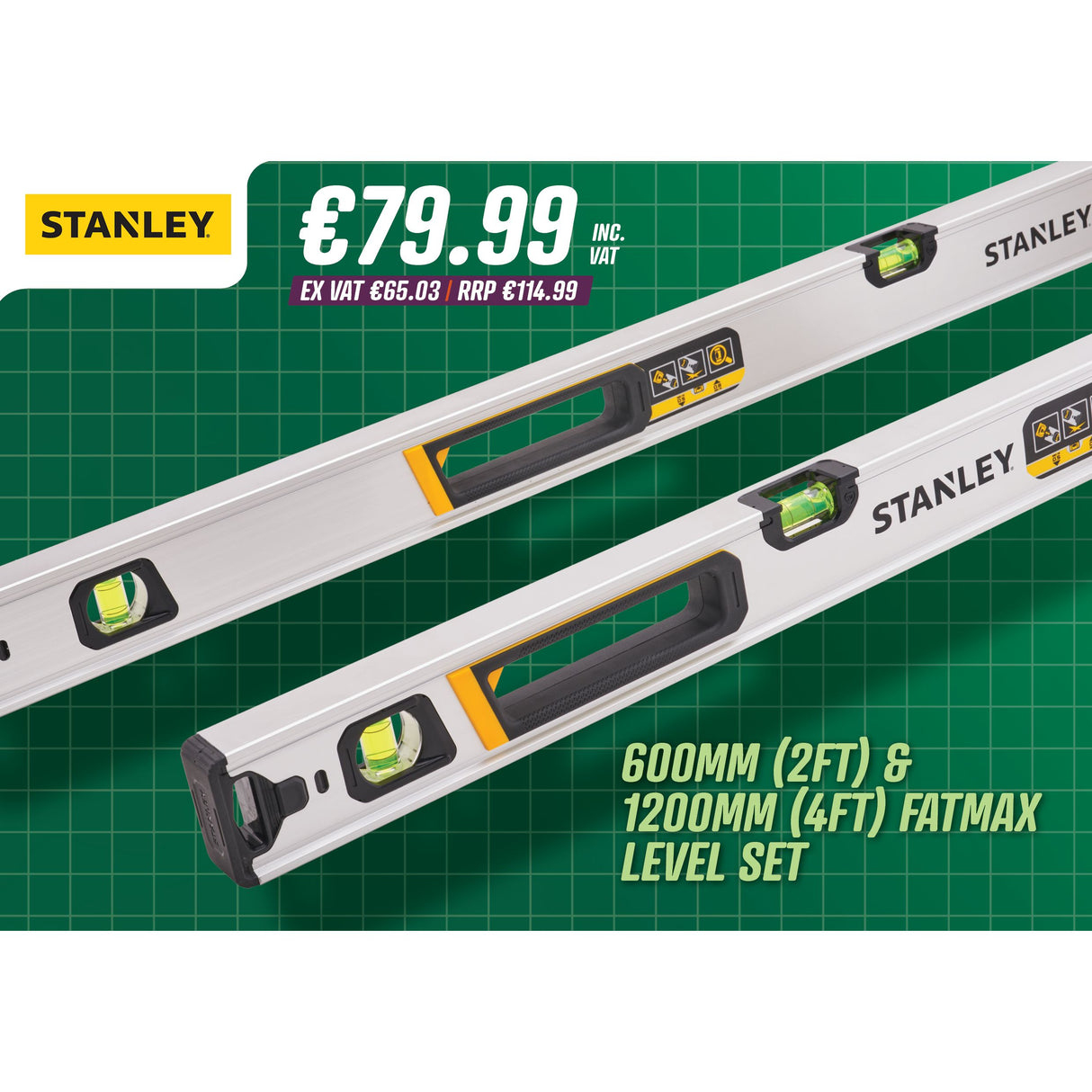 Stanley 600mm (2ft) & 1200mm (4ft) Fatmax Level Set