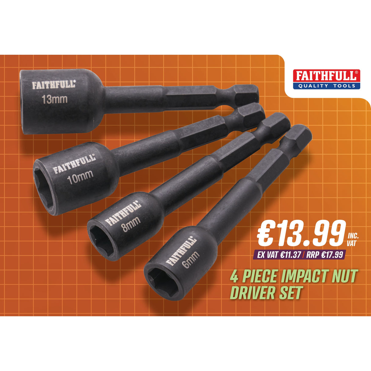 Faithfull 4 Piece Impact Nut Driver Set