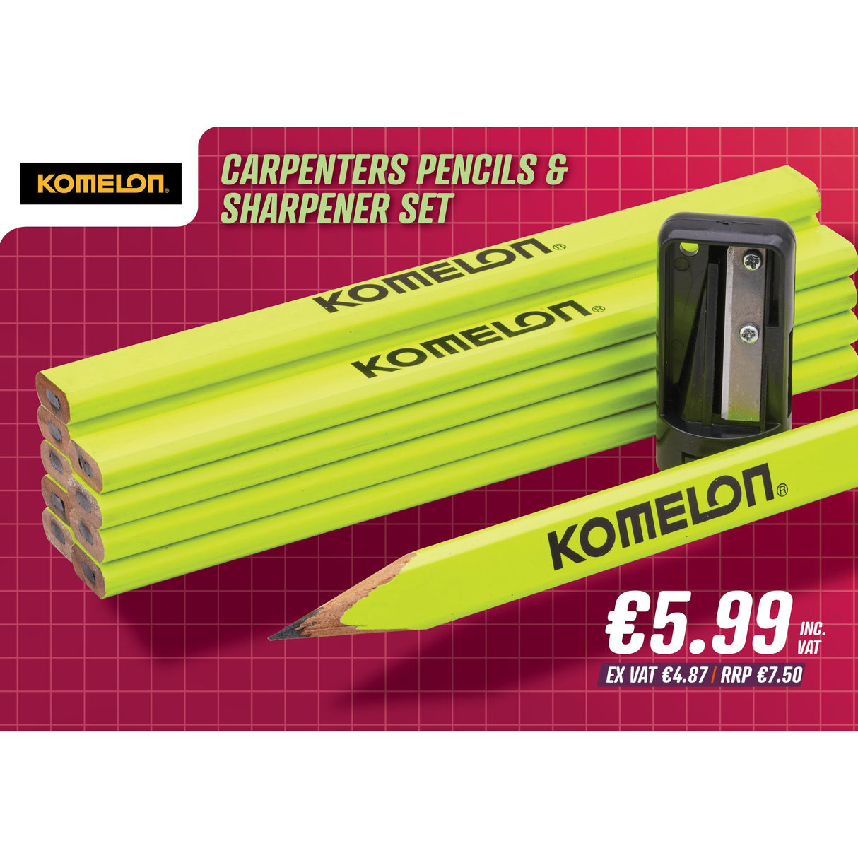 Komelon Carpenters Pencils & Sharpener Set