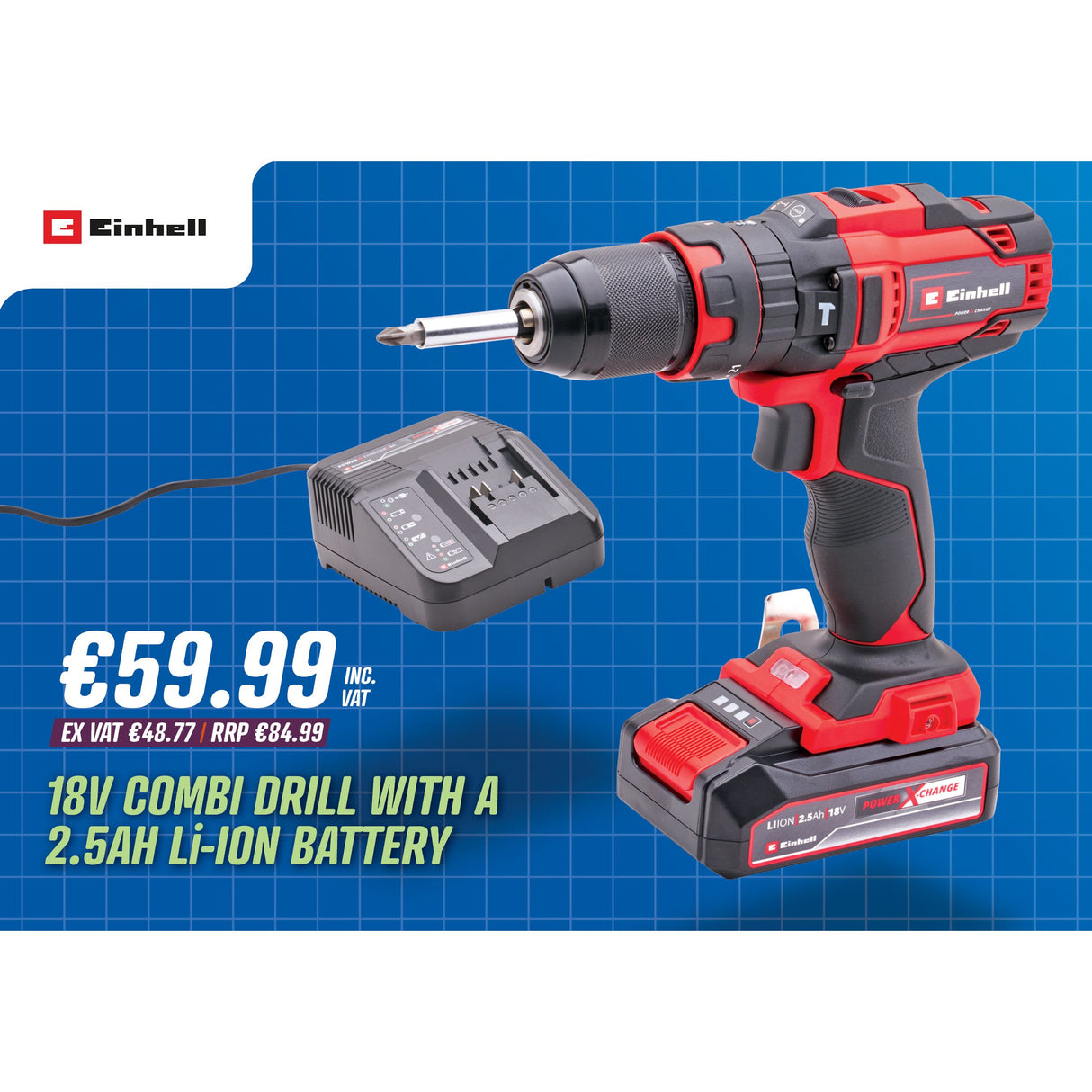 Einhell 18V Combi Drill With a 2.5Ah Li-ion Battery