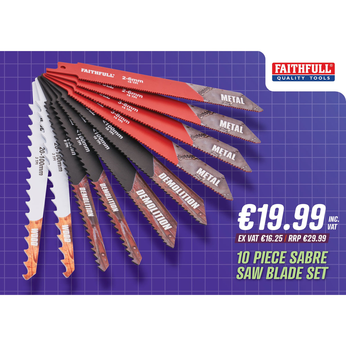 Faithfull 10 Piece Sabre Saw Blade Set