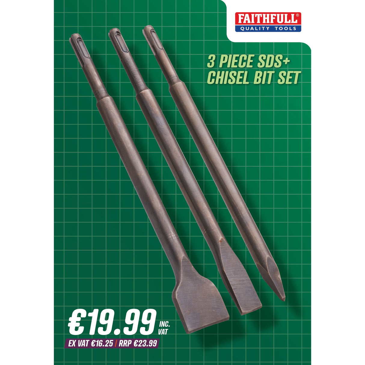 Faithfull 3 Piece SDS+ Chisel Bit Set