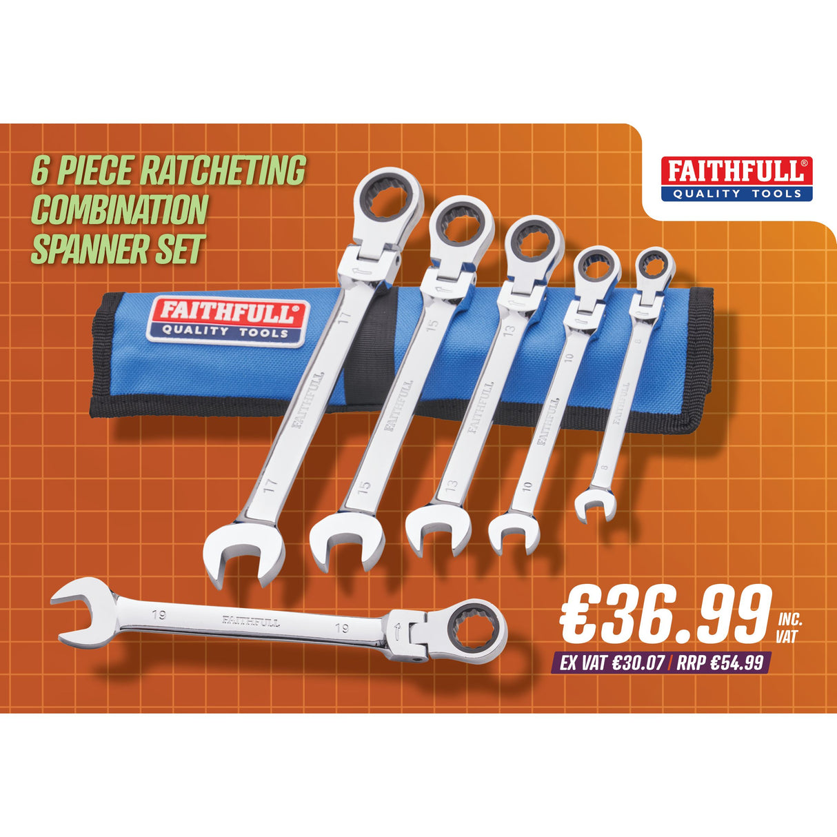 Faithfull 6 Piece Ratcheting Combination Spanner Set